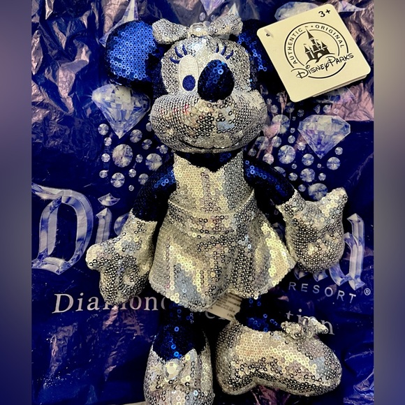 Disney Parks Disneyland 60th Birthday Diamond Anniversary Sequin Minnie Mouse - Picture 10 of 13